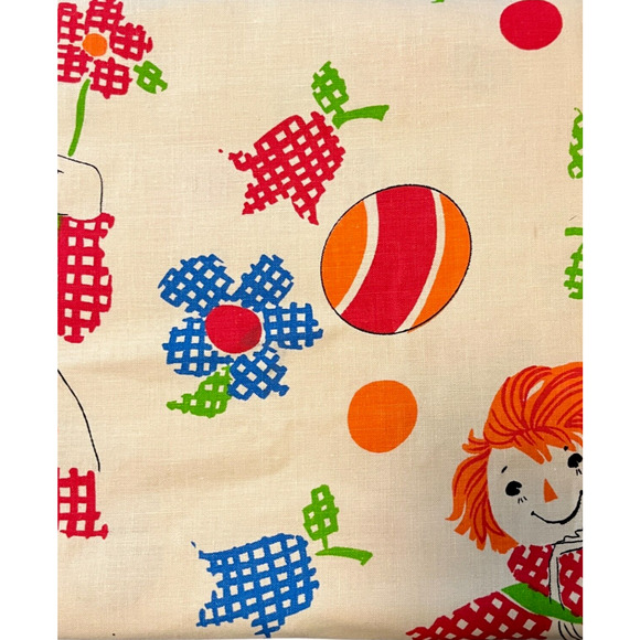 Raggedy Ann Fabric by the Yard Gingham Floral Cotton Canvas Andy Ragdoll Vintage - Picture 6 of 6
